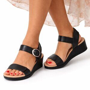 Brioso Huntley Two Black Leather Comfort Shoes Wedge Sandal 10